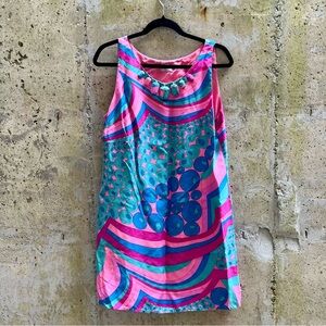 Oasis Pucci Style Silk Dress, Pink / Blue Geometric Mini Dress, Medium